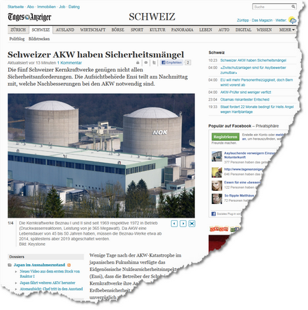 Schweizer AKW haben Sicherheitsmängel - Schweiz- Standard - tagesanzeiger