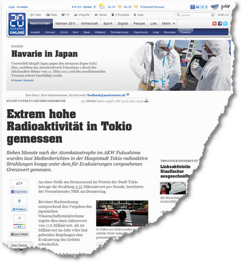 20 Minuten Online - Extrem hohe Radioaktivität in Tokio gemessen - News 1318694936214